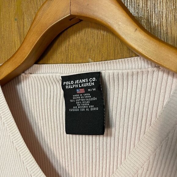 Polo jeans co ralph lauren light pink ribbed V-neck long sleeve - Picture 8 of 8